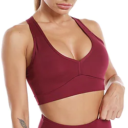 Women's Sports Bra Medium Support Removable Pad Wireless Solid Color Black Burgundy Spandex Yoga Fitness Gym Workout Bra Top Sport Activewear Breathable Quick Dry Comfortable Stretchy Slim Lightinthebox