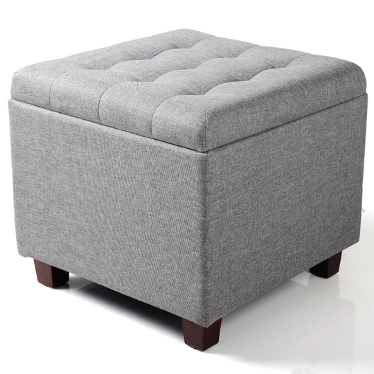 Ottoman Pouffe Chair Stool Storage Upholstered Light Grey Box Footstool Multi-Purpose with Removable Cover