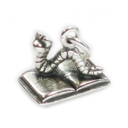 Book Worm sterling silver charm .925 x 1 reading writing author