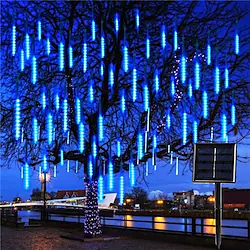 LED Meteor Shower Lights IP65 Outdoor Solar Power 8 Tube 30CM LED Meteor Shower Garland Festoon Holiday Strip Xmas Light Waterproof Fairy Light For Street Garden Yard Decoration Colorful New Year Lighting Lightinthebox