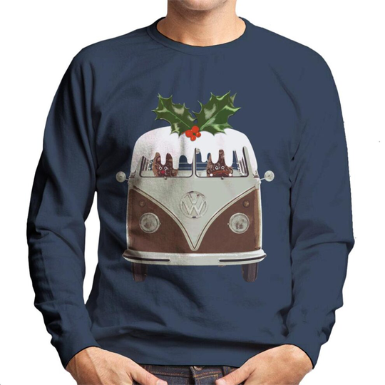 (XL, Navy Blue) Volkswagen Christmas Christmas Pudding Camper Van Men's Sweatshirt