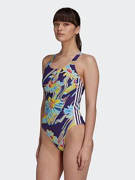 adidas Positivisea 3-stripes Swimsuit, Purple/White, Size 28, Women