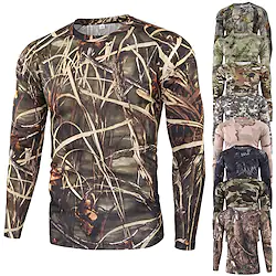 Men's Hiking Tee shirt Camouflage Hunting T-shirt Camo / Camouflage Long Sleeve Outdoor Spring Summer Breathable Quick Dry Soft Sweat wicking Top Cotton Polyester Camping / Hiking Hunting Fishing Lightinthebox