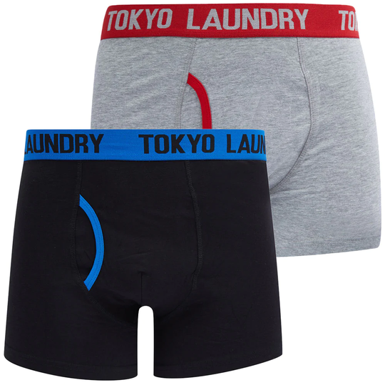 Mens Underwear Sadiki (2 Pack) Boxer Shorts Set in Jet Blue / Barados Cherry - Tokyo Laundry / S - Tokyo Laundry