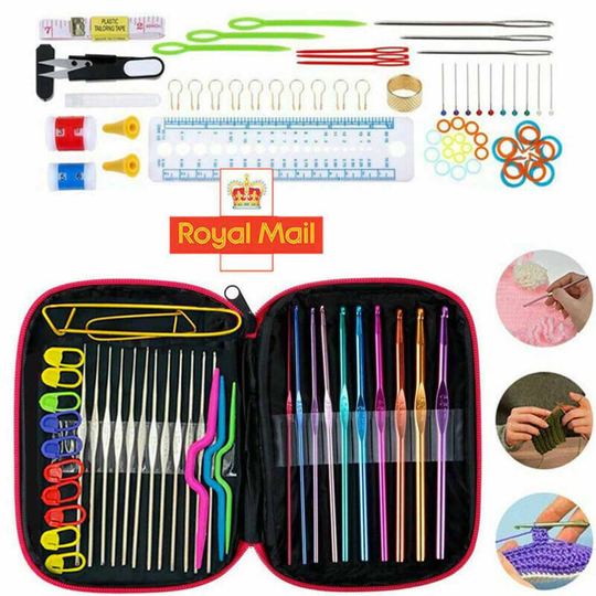 100PCS Crochet Hook Set Tool Soft Grip Handle Knitting Needles Metal