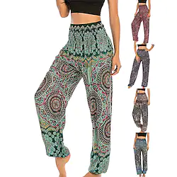 Women's Yoga Pants Side Pockets Elastic Waistband Yoga Style High Waist Quick Dry Fitness Gym Workout Bloomers Bottoms Bohemian Fashion Green Purple Red Sports Activewear / Athletic / Athleisure Lightinthebox