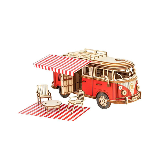 (As Seen on Image) ROKR Camper Van Block Wooden Puzzle Car Model Toys for Children Kids (MCB01)