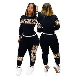 Women's Tracksuit Sweatsuit Patchwork 2 Piece Athletic Winter Long Sleeve High Waist Breathable Quick Dry Moisture Wicking Fitness Running Jogging Sportswear Activewear Leopard Green Red Brown Lightinthebox