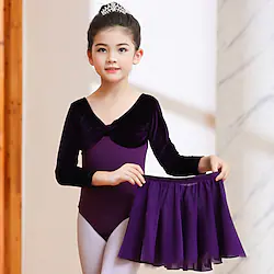 Kids' Dancewear Ballet Skirts Pure Color Splicing Girls' Performance Training Long Sleeve High Cotton Blend Lightinthebox