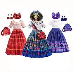 Encanto Princess Mirabel Madrigal Vacation Dress Theme Party Costume Girls' Movie Cosplay Cosplay Halloween Red Blue Purple Dress Halloween Carnival Masquerade Polyester Lightinthebox