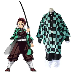 Inspired by Demon Slayer: Kimetsu no Yaiba Kamado Tanjirou Anime Cosplay Costumes Japanese Cosplay Suits Top Pants Cloak For Men's Women's / Kneepad / Waist Belt / Kneepad / Waist Belt Lightinthebox