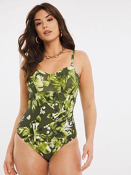 Figleaves Argentina Underwired Bandeau Strapless Tummy Control Swimsuit - Multi