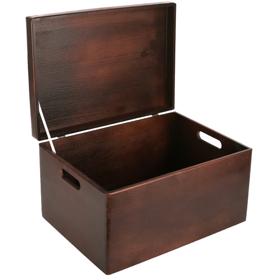 (Brown) XXL Large Plain Wooden Storage Box | 40x30x24 cm | with Lid & Handles