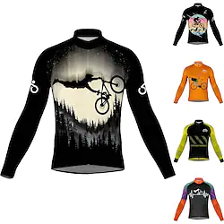 21Grams Men's Cycling Jersey Long Sleeve Bike Top with 3 Rear Pockets Mountain Bike MTB Road Bike Cycling Breathable Quick Dry Moisture Wicking Reflective Strips Black / Orange Black Orange Graphic Lightinthebox