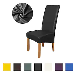 Dining Chair Covers Black,Solid Pu Leather Waterproof and Oil proof Stretch Dining Chair Protector Cover Slipcover Lightinthebox