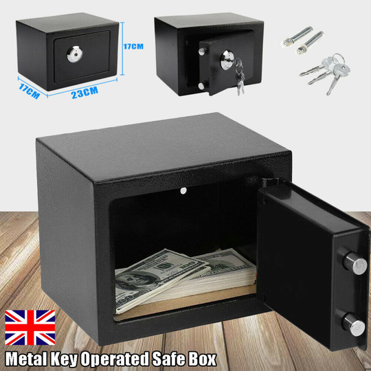 Iron Steel Home Storage Security Box Money Cash Deposit Safety Black