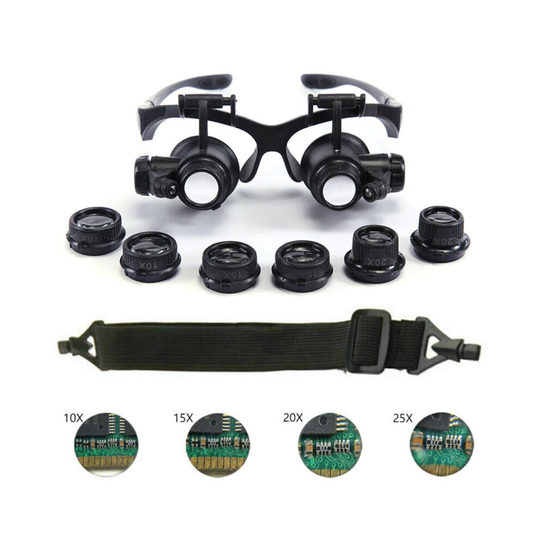 25X Headband Magnifier Eye Glass Watch Repair Jewellers Loupe with LED Light