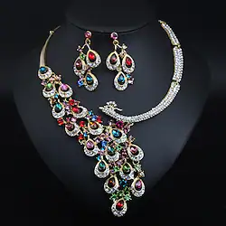 Bridal Jewelry Sets 1 set Crystal Rhinestone Alloy 1 Necklace Earrings Women's Statement Colorful Cute Fancy Peacock irregular Jewelry Set For Party Wedding Lightinthebox
