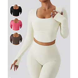 Women's Yoga Top Crop Top Patchwork Solid Color Black Pink Spandex Yoga Fitness Running Tee Tshirt Long Sleeve Sport Activewear Breathable Quick Dry Moisture Wicking Stretchy Lightinthebox