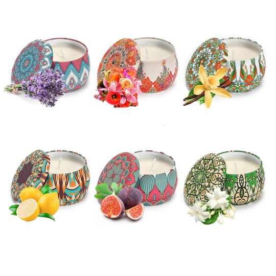 Vinsani Portable Tin Scented Candles Gift Box Set Soy Wax Jar of 6