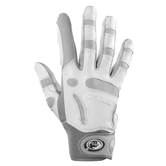 (L, Grey/White) Bionic Womens ReliefGrip Cabretta Leather Padded Golf Glove - RH