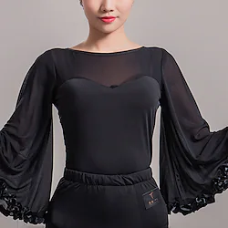 Latin Dance Ballroom Dance Top Pure Color Splicing Women's Performance Training 3/4 Length Sleeve Mesh Ice Silk Lightinthebox
