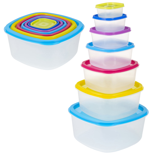 14pcs Clear Plastic Food Microwave Storage Boxes Multi Colour Lids