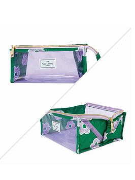The Flat Lay Co. Open Flat Makeup Jelly Box Bag Lilac Flower On Green