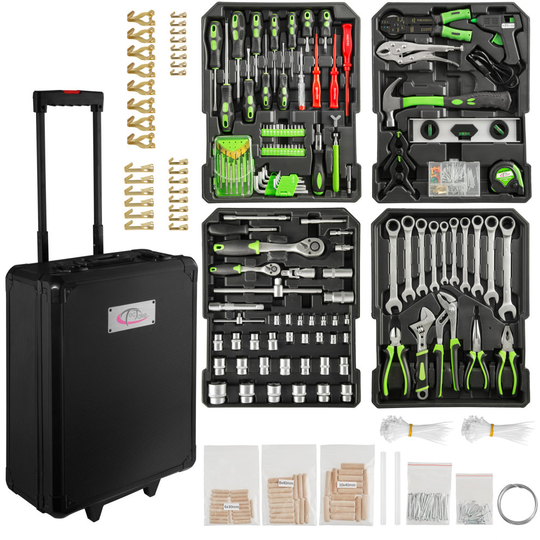 tectake Tool box trolley 898 PCs - tool box on wheels, tool case, tool trolley - black