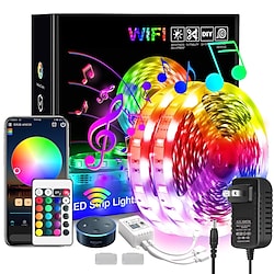 LED WiFi Smart Strip Light Kit 5M 10M 15M 20M 30M RGB TV Backlight Work with Alexa Google APP Music Sync Waterproof 5050 SMD with 24 Key IR Controller and Adapter for Bedroom Home DIY Decor Lightinthebox
