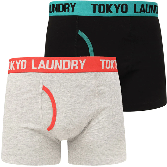 Mens Underwear Nevern 2 (2 Pack) Boxer Shorts Set in River Green / High Risk Red - Tokyo Laundry / S - Tokyo Laundry