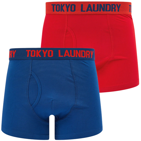 Mens Underwear Tower (2 Pack) Boxer Shorts Set in Limoges Blue / Chinese Red - Tokyo Laundry / S - Tokyo Laundry