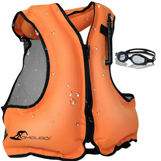 (Orange) Inflatable Swim Vest for Adult,Buoyancy Aid Safety Snorkel Flotation Jackets Women Men Kayaking Swimming Fishing Boating Diving Vest for Wate
