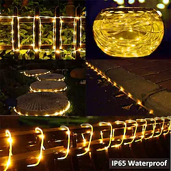 Solar Rope Lights Outdoor 2 Packs LED Fairy String Lights 20/12/7m 200/100/50LEDs Garden Decoration EL 5mm Solar Panel 2pcs Warm White Cold White RGB Holiday Lights Outdoor Party Holiday Solar Powered Lightinthebox