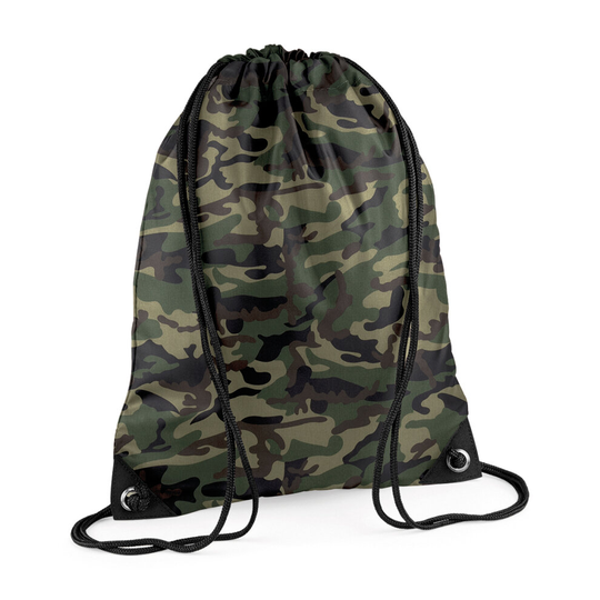 (Jungle Camo) BagBase 11L Premium Gymsac Swimming Football Sports Gym Dance PE Drawstring Bag
