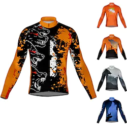 21Grams Men's Cycling Jersey Long Sleeve Bike Jersey Top with 3 Rear Pockets Mountain Bike MTB Road Bike Cycling Breathable Quick Dry Moisture Wicking Reflective Strips Black / Orange Orange Blue Wolf Lightinthebox