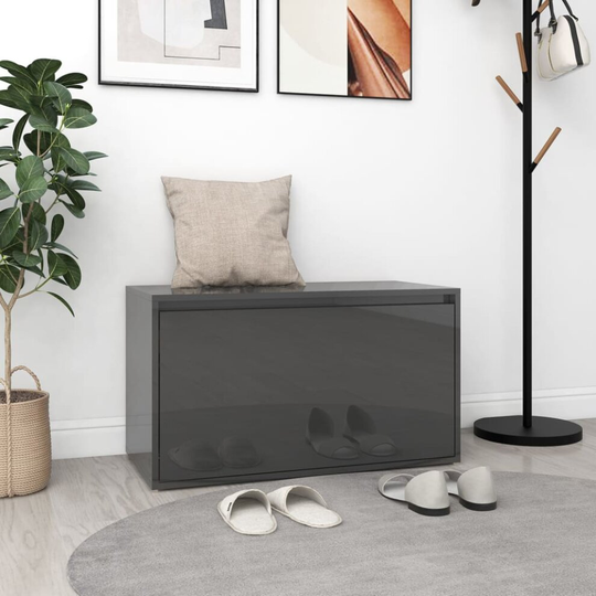vidaXL Hall Bench High Gloss Grey Chipboard Box Hallway Entryway Storage Bench