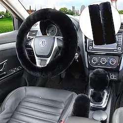5pcs in 1 Set Faux Steering Wheel Covers Set for Women, Fur for Car Accessories, Fuzzy Gear Shift Cover Handbrake Center Console Seat Belt Shoulder Pads Cover Decoration for 15 Inch Lightinthebox