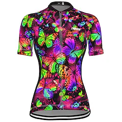 21Grams Women's Cycling Jersey Short Sleeve Bike Top with 3 Rear Pockets Mountain Bike MTB Road Bike Cycling Breathable Quick Dry Moisture Wicking Reflective Strips Green Purple Yellow Butterfly Lightinthebox