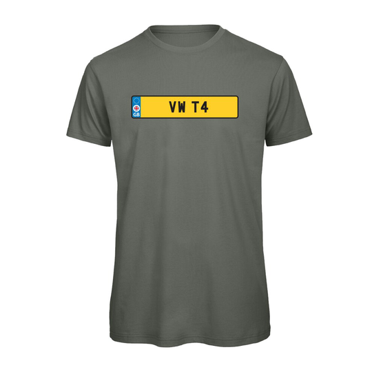 (Millennial khaki, M) VW T4 Numberplate Graphic 100% Organic Very High Quality T-shirt, Gift Boxed Perfect Christmas, Birthday Gift