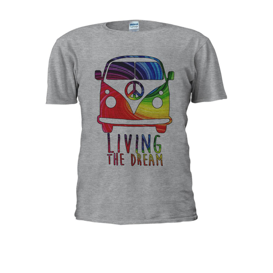 (Large, Grey) Camper Van Living The Dream Surf Novelty Men Women Unisex Top T Shirt