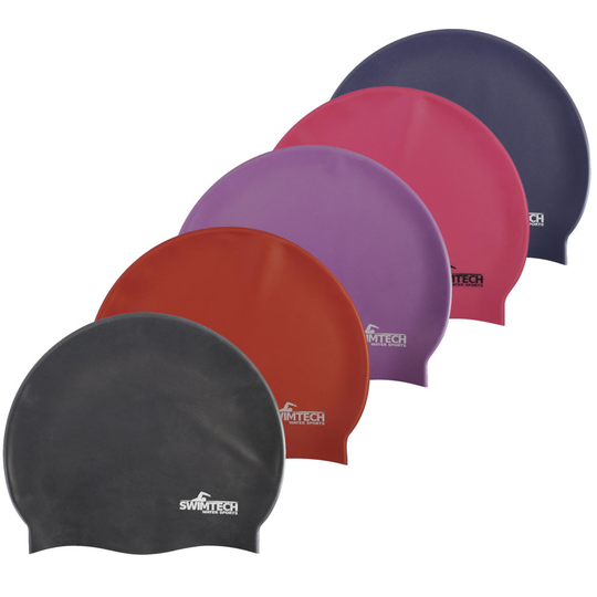 (Purple, One Size) SwimTech Silicone Swimming Swim Cap Pool Water Hair Protection Adult
