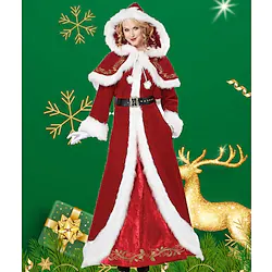Santa Suit Santa Claus Mrs.Claus Cosplay Costume Outfits Christmas Dress Santa Clothes Women's Special Cosplay Costume Christmas Christmas Carnival Masquerade Adults' Christmas Velvet Dress Gloves Lightinthebox