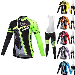 Men's Long Sleeve Cycling Jersey with Bib Tights Winter Summer Lycra Green Lavender Orange British Bike Jersey Bib Tights Clothing Suit 3D Pad Breathable Quick Dry Back Pocket Sports Patterned Lightinthebox