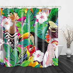 Painting Flowers and Birds Print Waterproof Shower Curtain for Bathroom Decor Polyester Bathtub Curtain with Hooks 1PC Lightinthebox