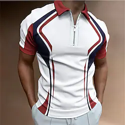 Men's Collar Polo Shirt Zip Polo Golf Shirt Color Block Turndown Green Light Green Khaki Red Brown Outdoor Street Short Sleeve Zipper Clothing Apparel Fashion Casual Breathable Comfortable Lightinthebox