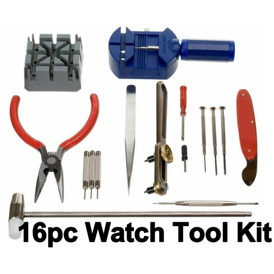 Watch Repair Tool Kit 16 Pcs Set Wrist Strap Adjust Pin Back Remover Fix Fast UK