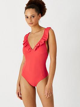 Accessorize Exaggerated Ruffle Swimsuit - Red, Red, Size 6, Women