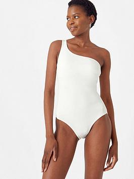 Accessorize Rib One Shoulder Swimsuit - White, White, Size 12, Women
