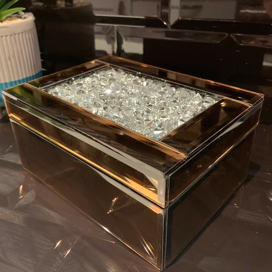 jewel diamante mirrored copper jewellery box trinket storage keep sake gift box